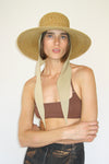 Medium Brim Flat Top Hat in Sand Straw w. Neck Shade - CLYDE