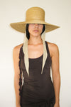 Wide Brim Flat Top Hat in Natural Straw w. Neck Shade - CLYDE