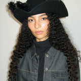 Plumed Tricorn Hat in Black Wool - CLYDE
