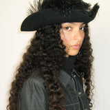 Plumed Tricorn Hat in Black Wool - CLYDE