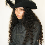 Plumed Tricorn Hat in Black Wool - CLYDE