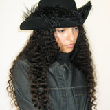 Plumed Tricorn Hat in Black Wool - CLYDE