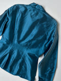 Silk Dupioni Button Down Shirt in Blue - CLYDE