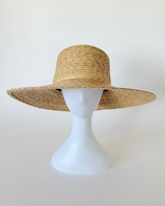 Wide Brim Flat Top Hat in Sand Straw - CLYDE