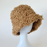 Faux Fur Bucket Hat in Camel Curl