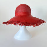 Sloped Brim Flat Top Hat w. Vent Red Toquilla Straw