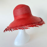 Sloped Brim Flat Top Hat w. Vent Red Toquilla Straw