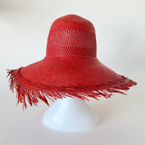 Flat Top Hat w. Vent in Red Toquilla Straw