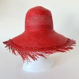 Flat Top Hat w. Vent in Red Toquilla Straw