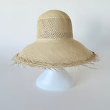 Sloped Brim Flat Top Hat w. Vent in Natural Toquilla Straw