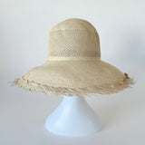 Sloped Brim Flat Top Hat w. Vent in Natural Toquilla Straw