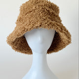 Faux Fur Bucket Hat in Camel Curl Sample