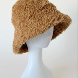 Faux Fur Bucket Hat in Camel Curl Sample