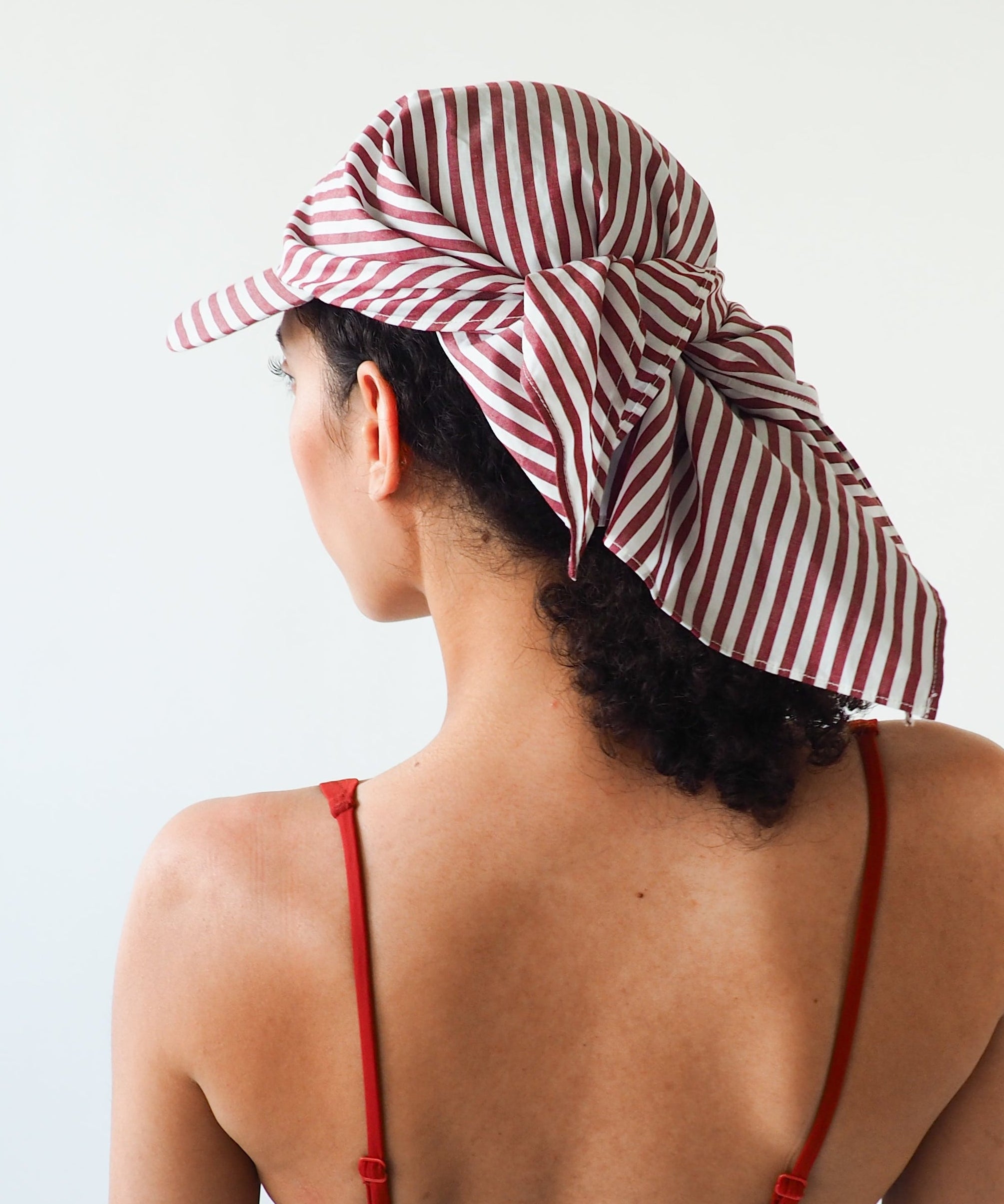 Brim Scarf in Wine White Stripe Poplin - CLYDE