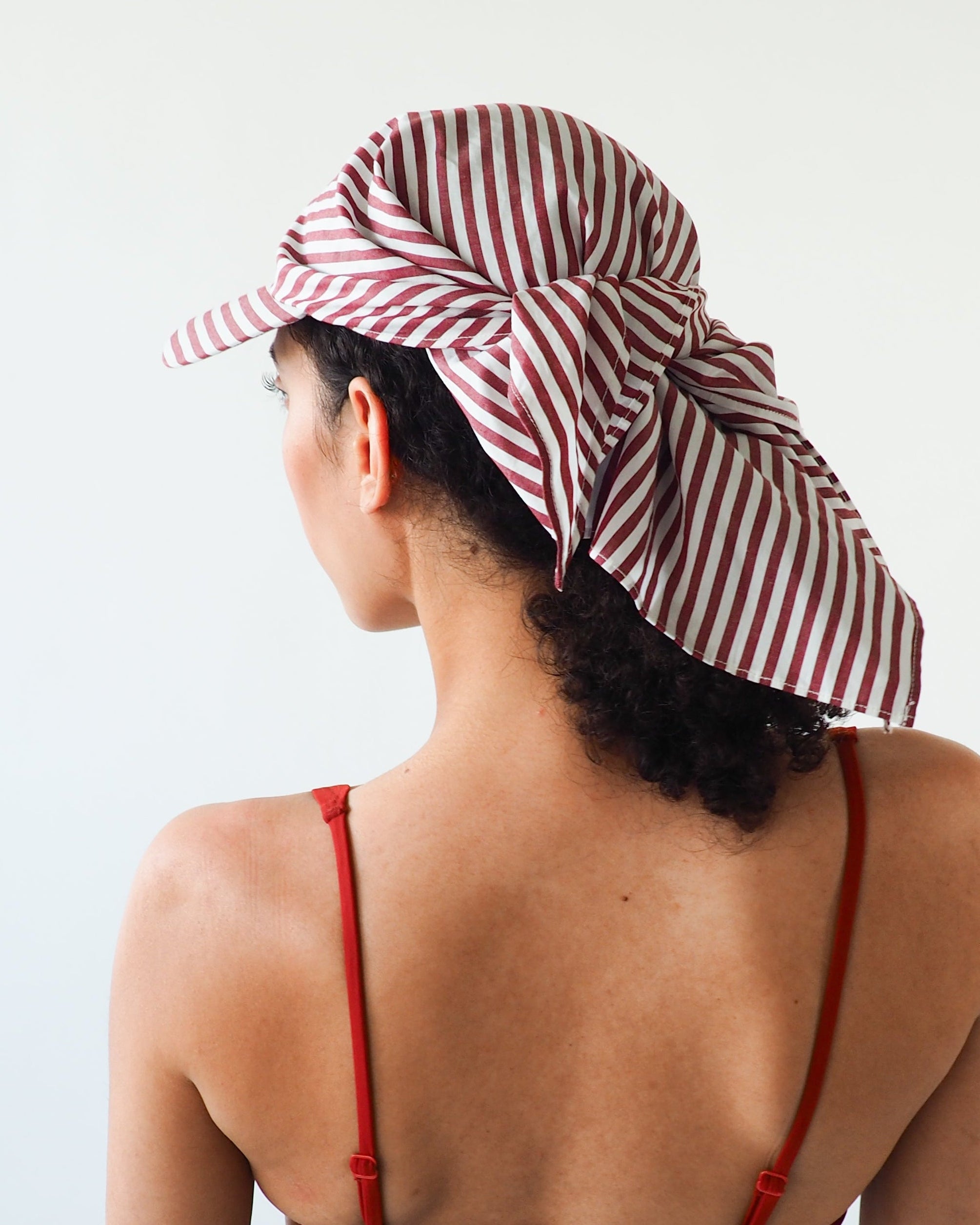 Brim Scarf in Wine White Stripe Poplin - CLYDE