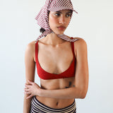 Brim Scarf in Wine White Stripe Poplin