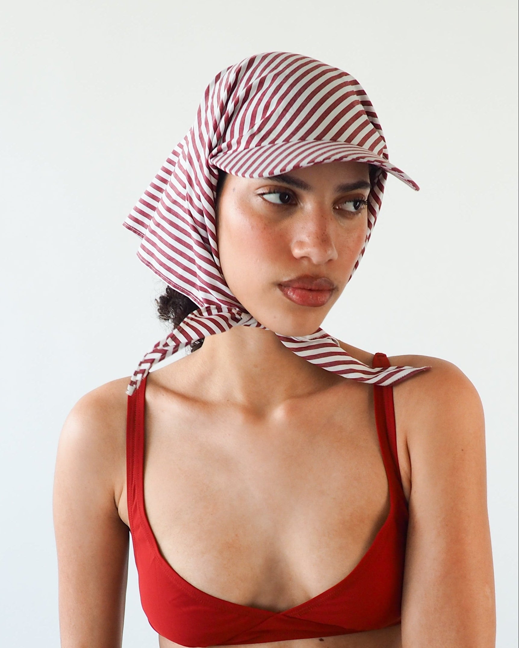 Brim Scarf in Wine White Stripe Poplin - CLYDE
