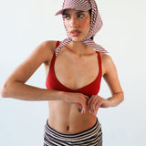 Brim Scarf in Wine White Stripe Poplin