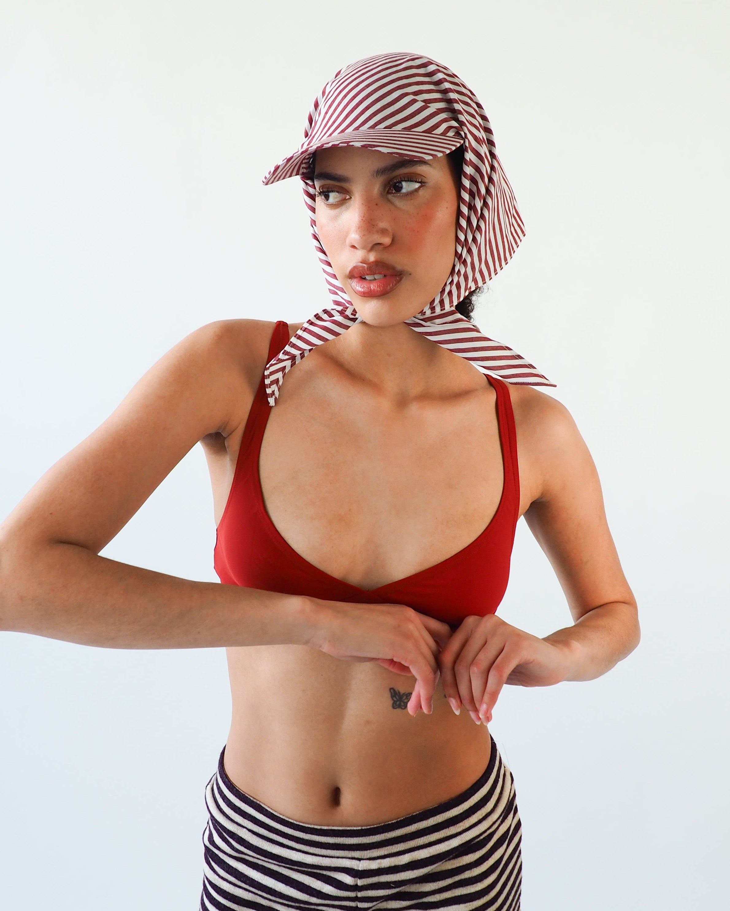 Brim Scarf in Wine White Stripe Poplin - CLYDE
