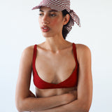 Brim Scarf in Wine White Stripe Poplin