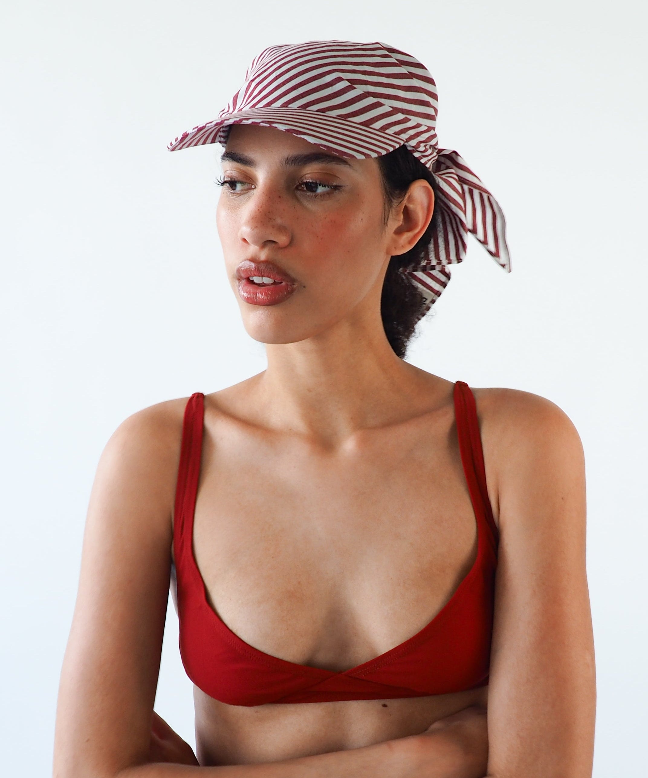 Brim Scarf in Wine White Stripe Poplin - CLYDE
