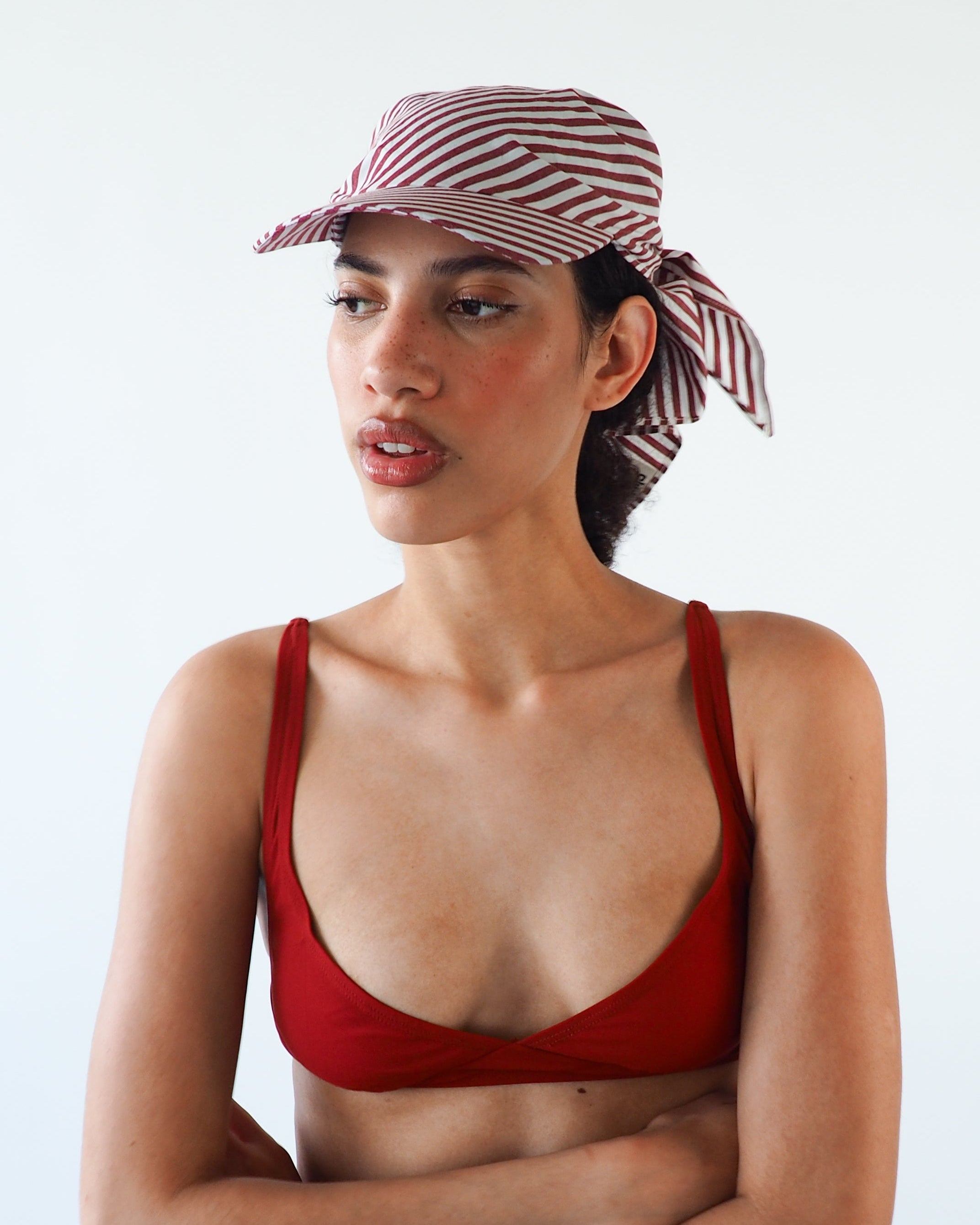 Brim Scarf in Wine White Stripe Poplin - CLYDE