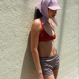 Brim Scarf in Wine White Stripe Poplin