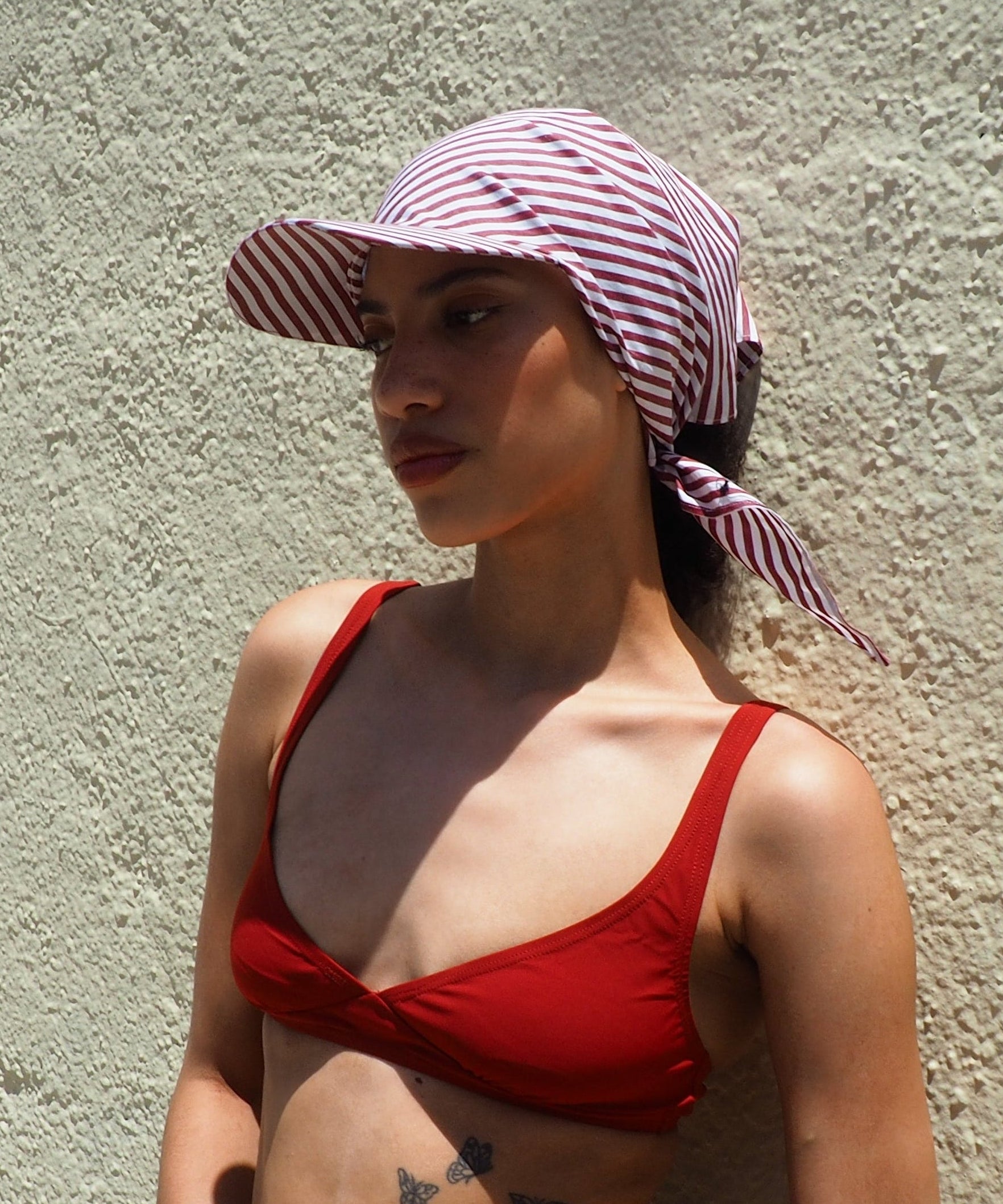 Brim Scarf in Wine White Stripe Poplin - CLYDE