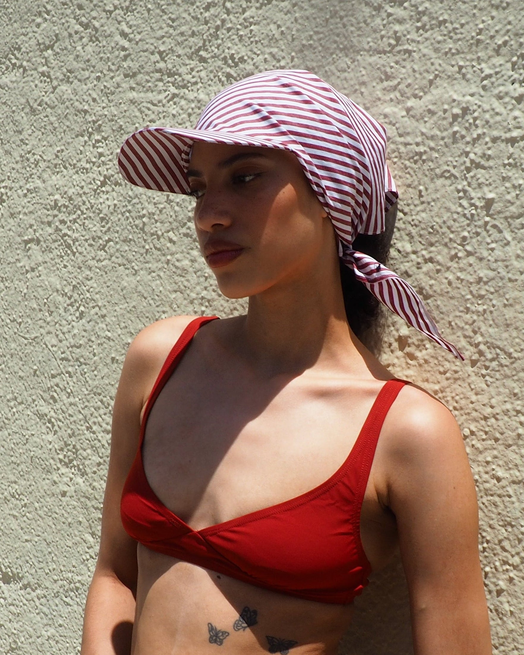 Brim Scarf in Wine White Stripe Poplin - CLYDE