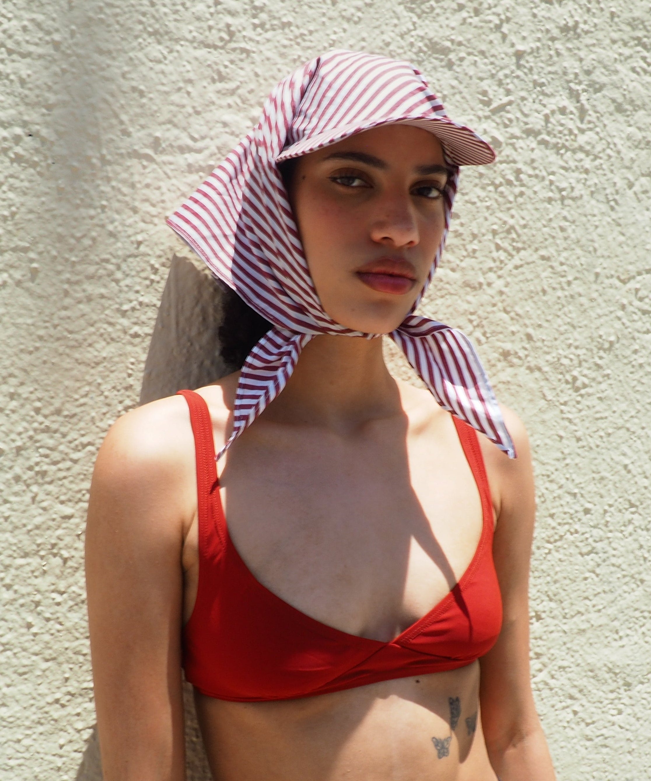 Brim Scarf in Wine White Stripe Poplin - CLYDE