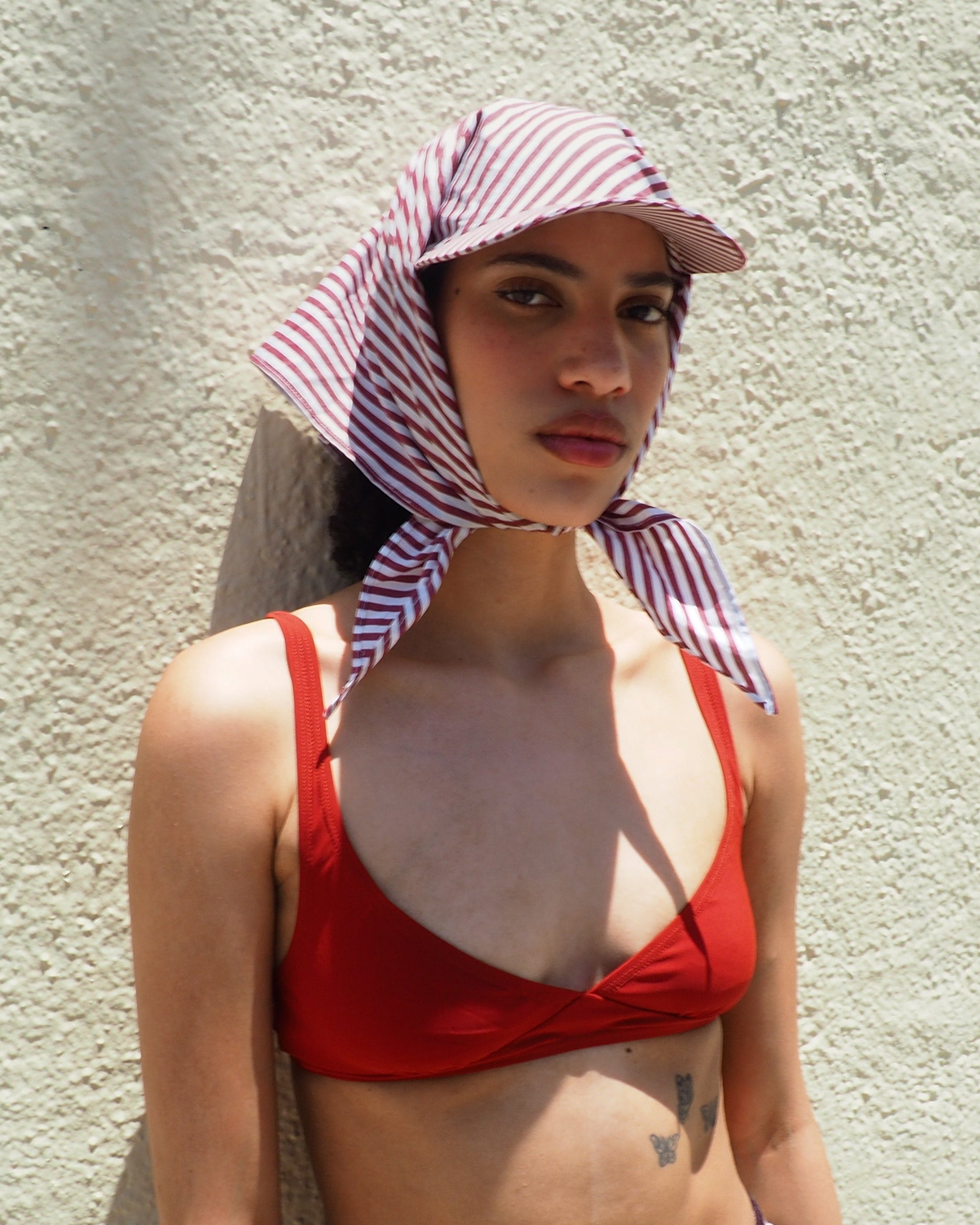 Brim Scarf in Wine White Stripe Poplin - CLYDE