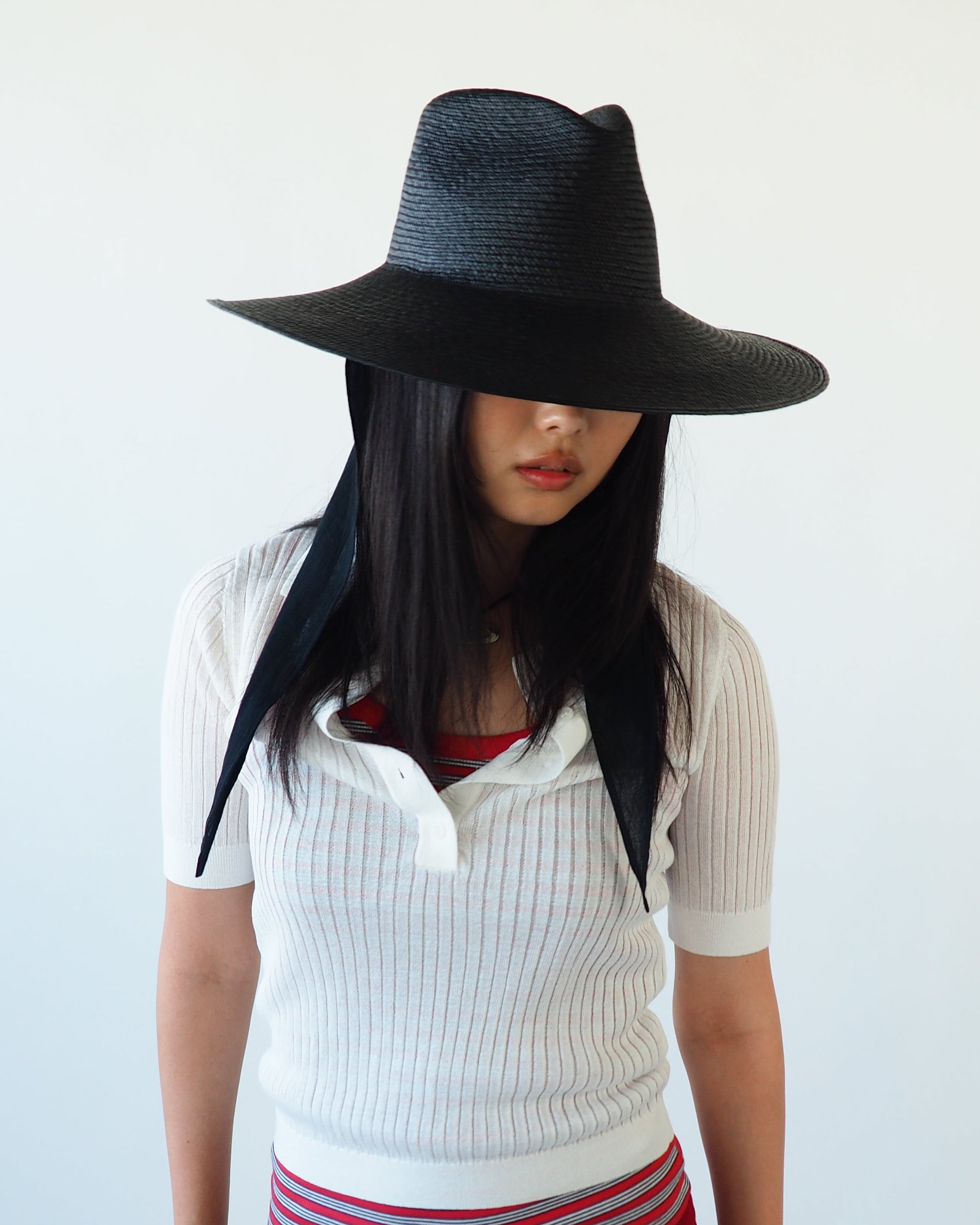 Caro Hat w. Neck Shade in Black Toquilla Straw - CLYDE