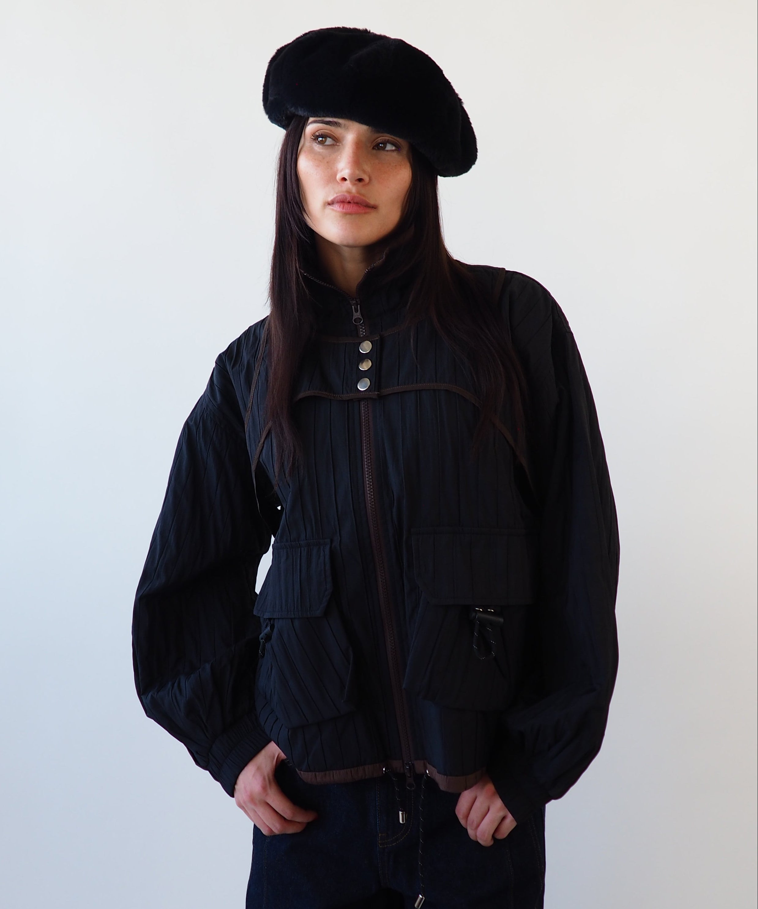 Faux Fur Beret in Black - CLYDE
