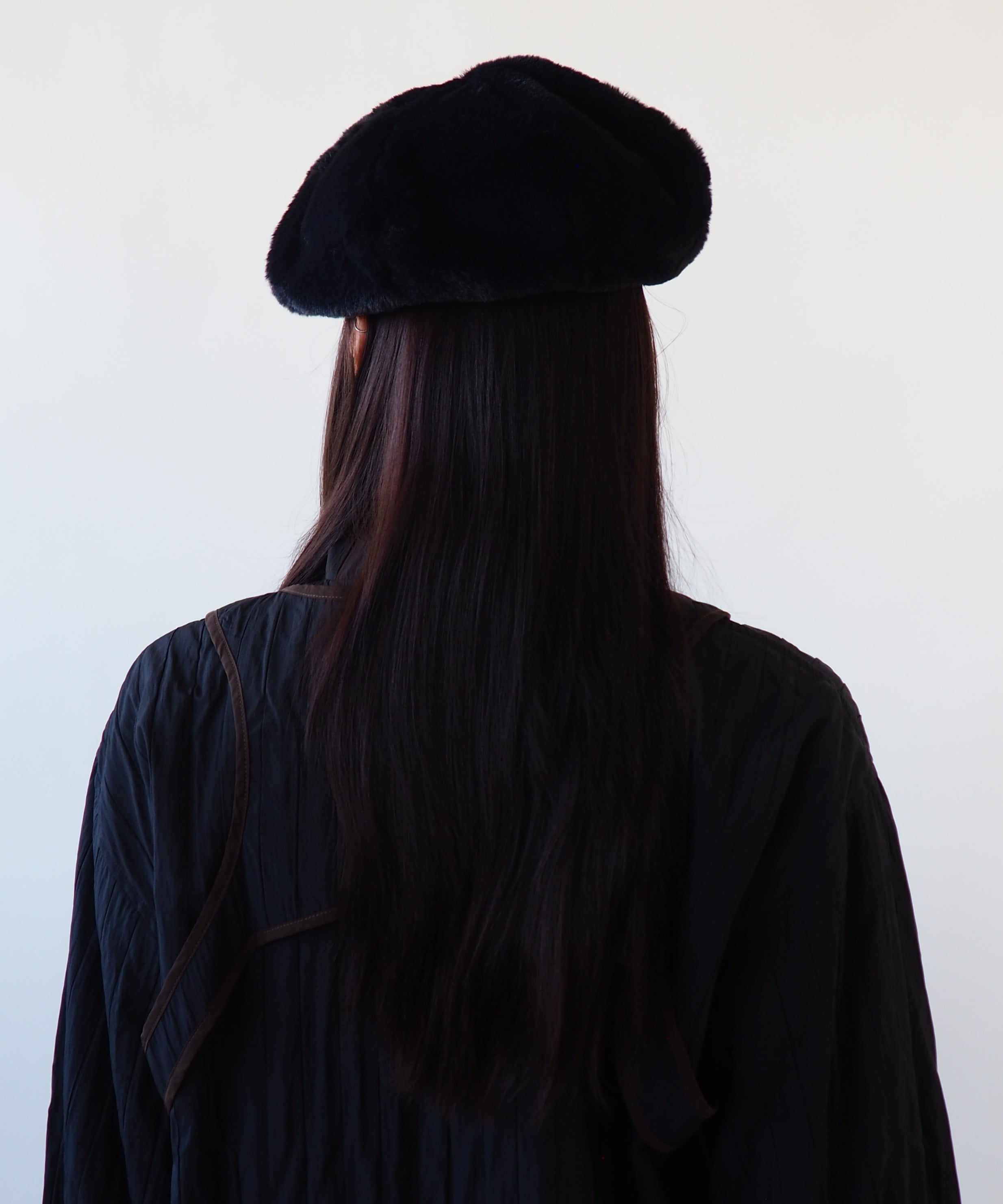 Faux Fur Beret in Black - CLYDE