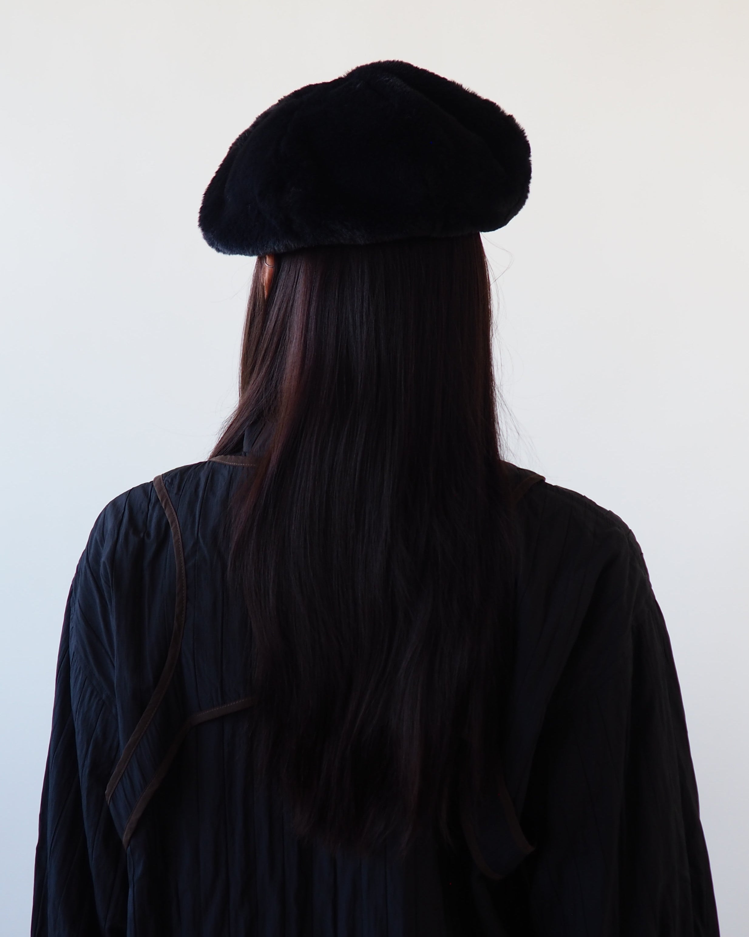 Faux Fur Beret in Black - CLYDE