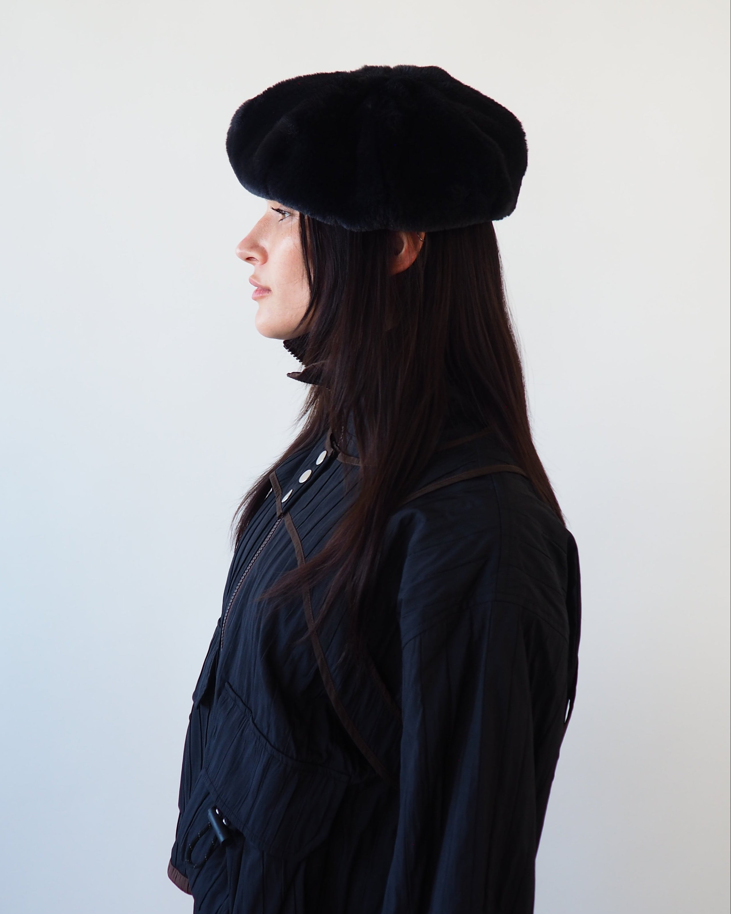Faux Fur Beret in Black - CLYDE