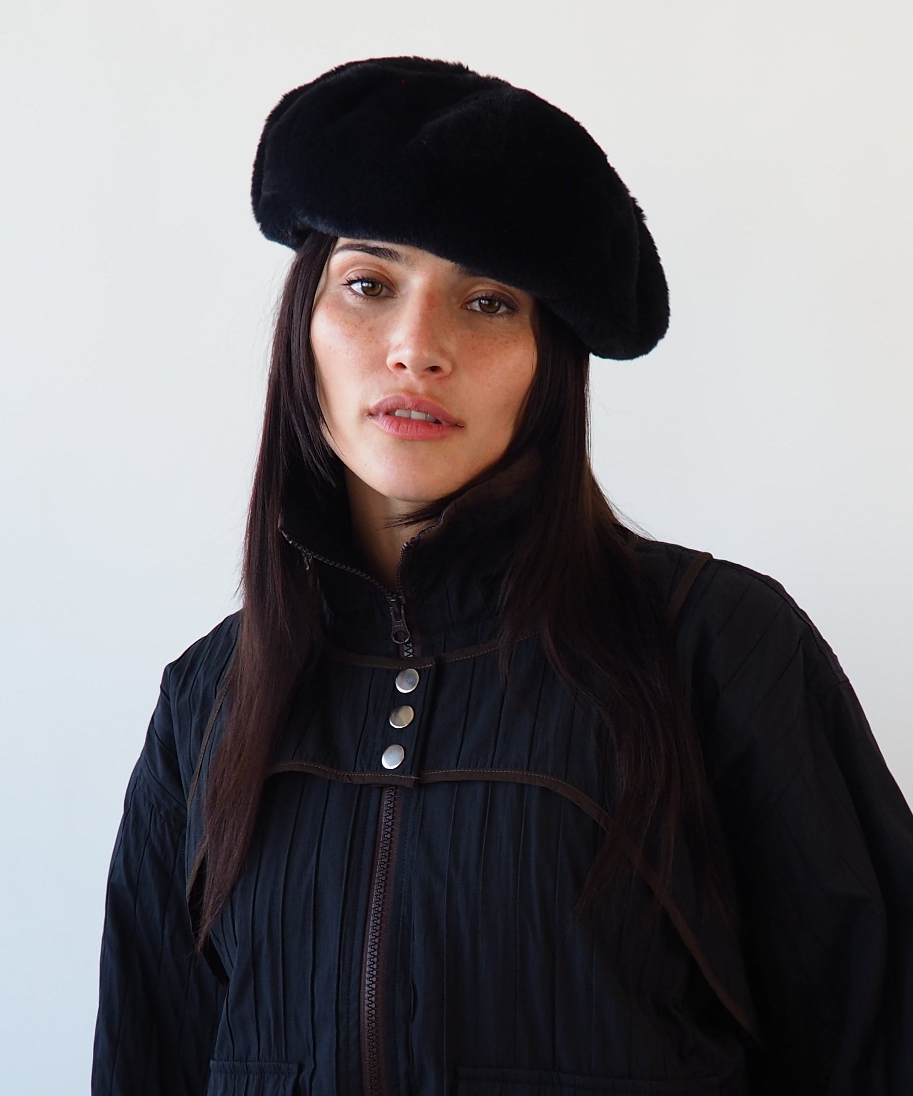 Faux Fur Beret in Black - CLYDE