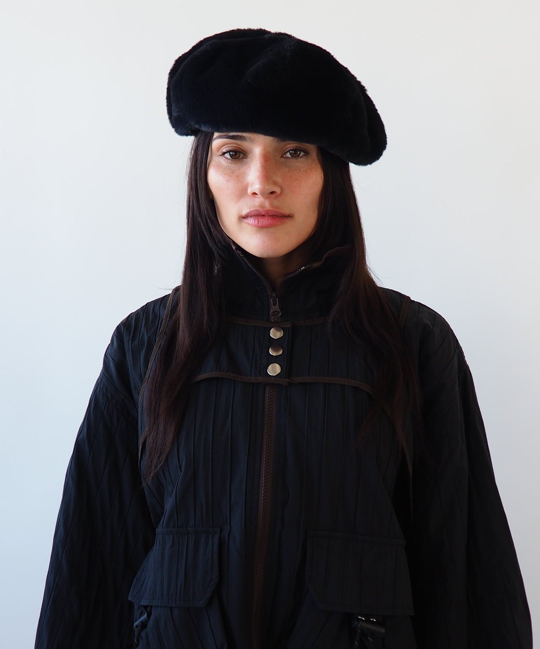 Faux Fur Beret in Black - CLYDE