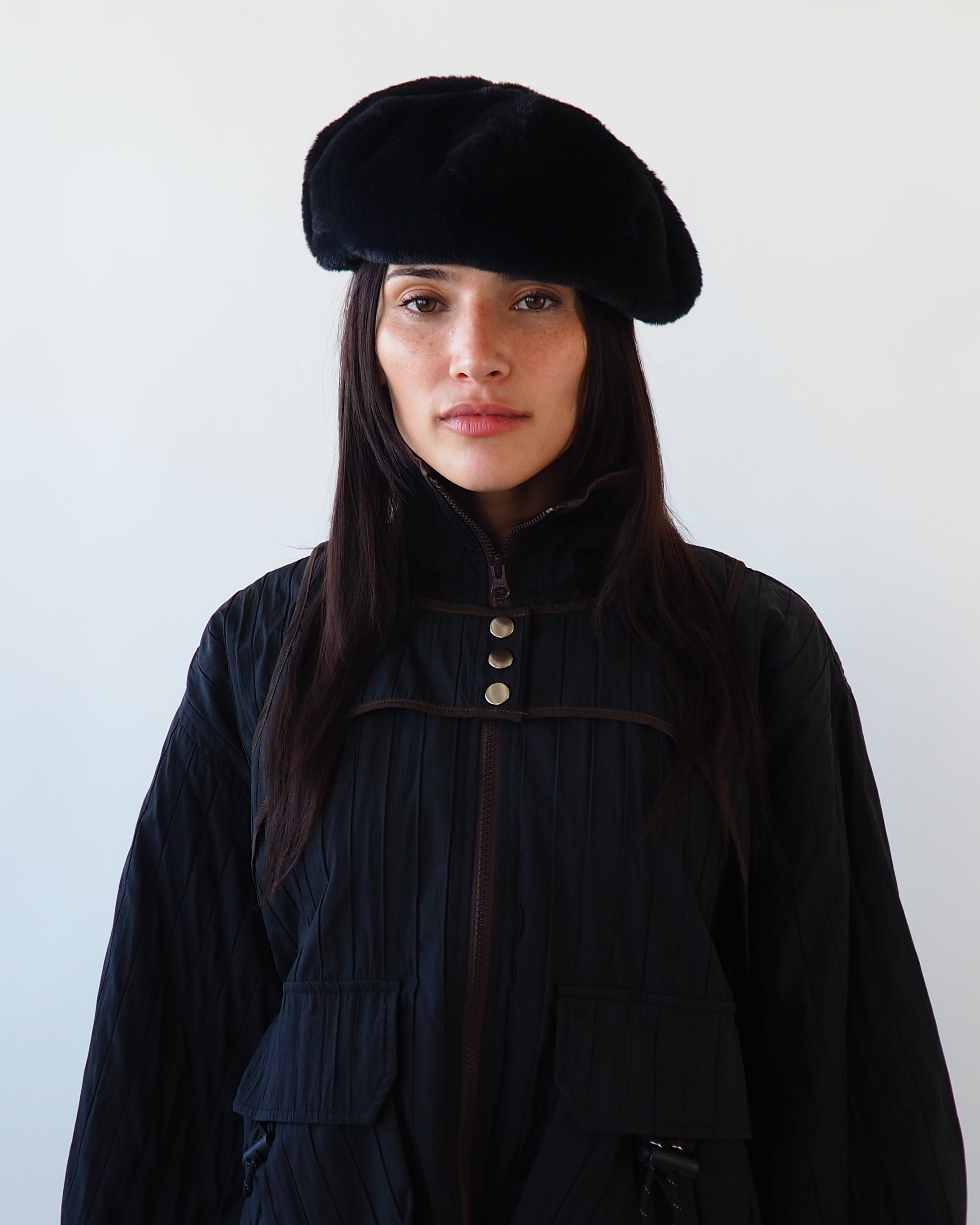 Faux Fur Beret in Black - CLYDE