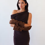 Gauntlet Gloves in Fawn Suede Lambskin - CLYDE