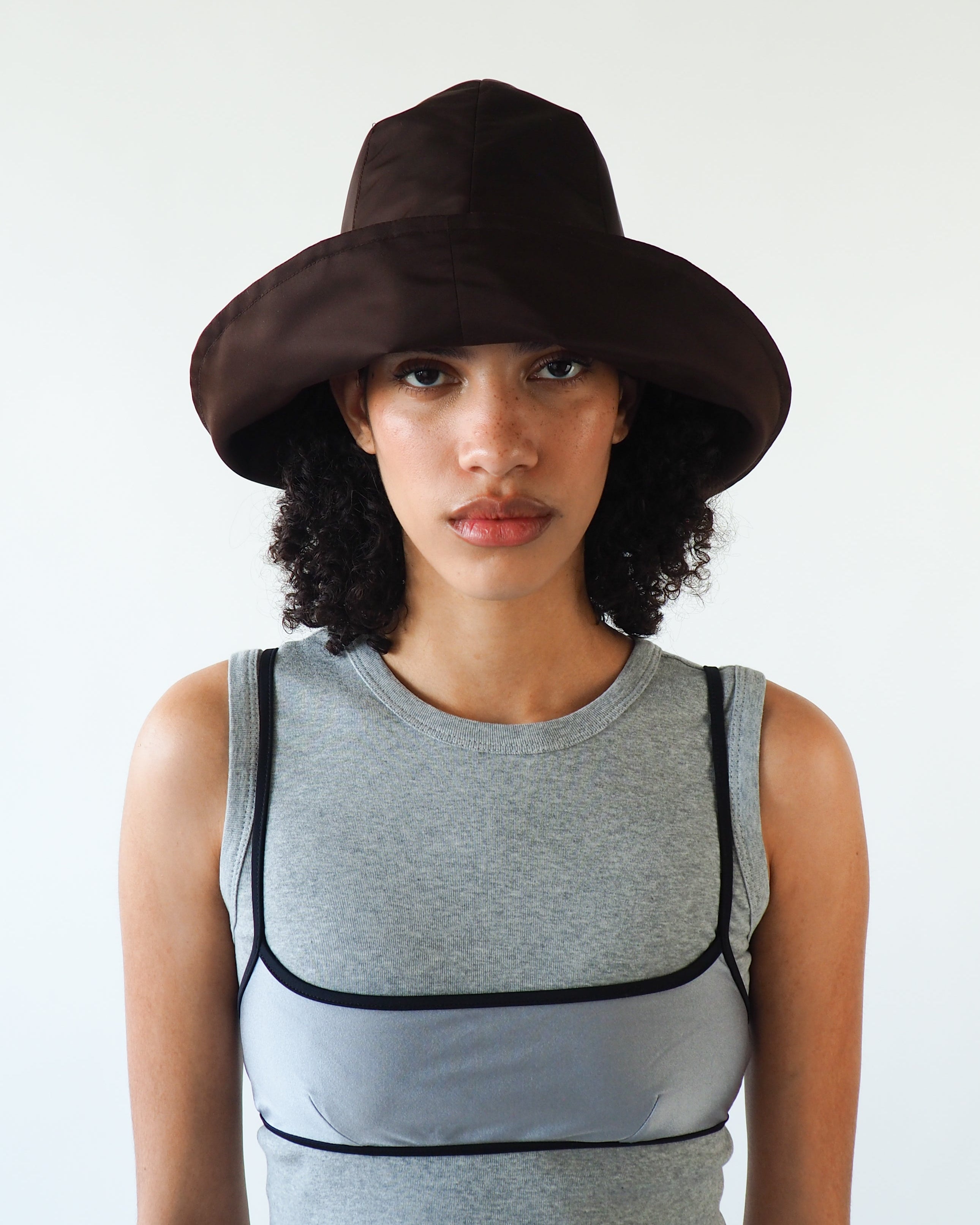 Iona Hat in Espresso Flight Satin - CLYDE