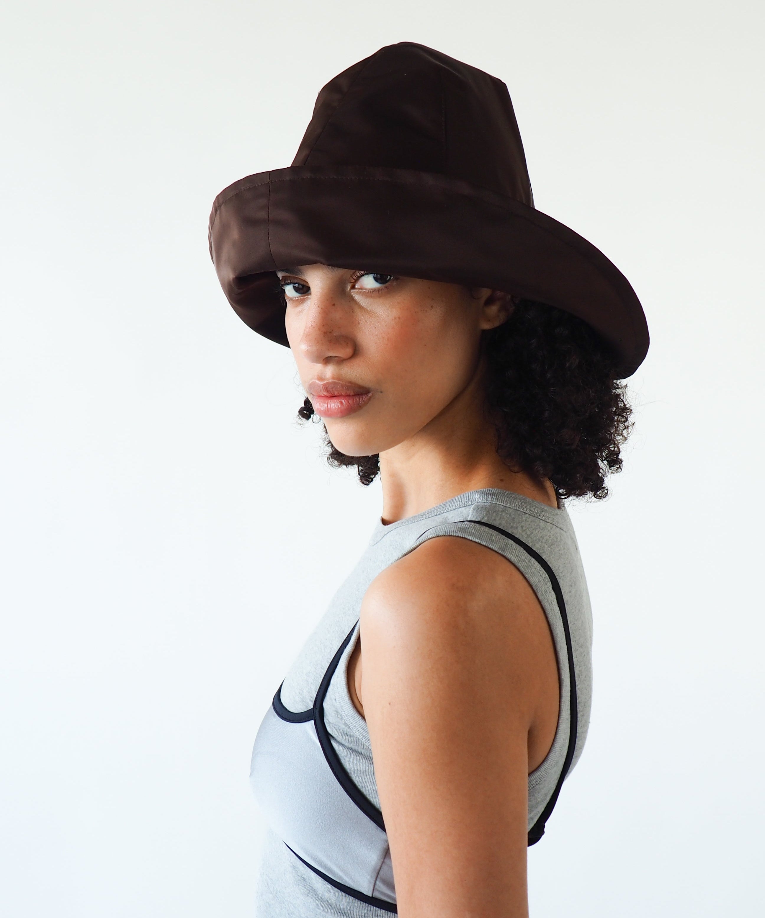 Iona Hat in Espresso Flight Satin - CLYDE