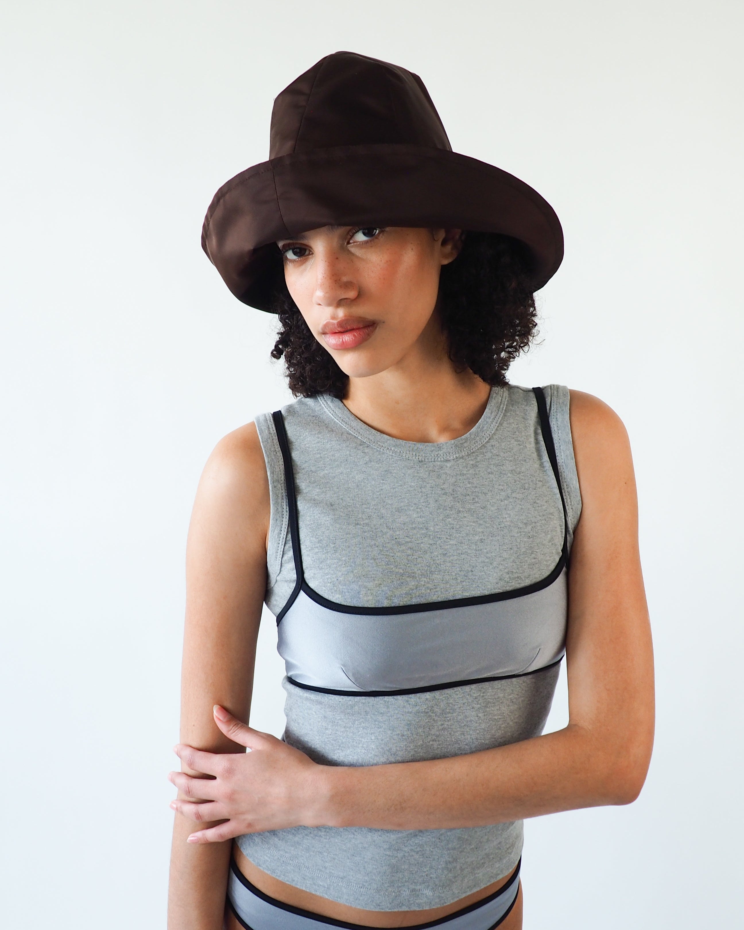 Iona Hat in Espresso Flight Satin - CLYDE