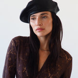 Lambskin Beret in Black - CLYDE