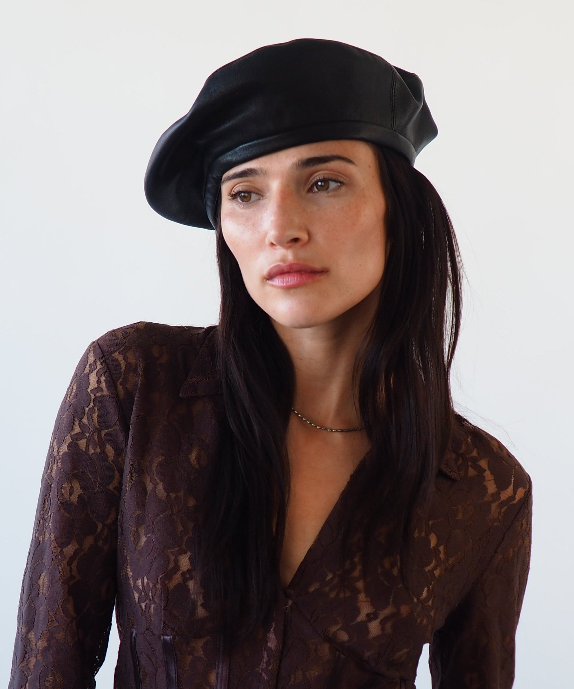 Lambskin Beret in Black - CLYDE