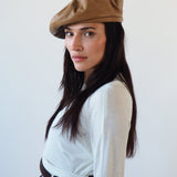 Lambskin Beret in Tan - CLYDE