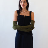 Moonlight Opera Gloves in Moss Suede Lambskin - CLYDE