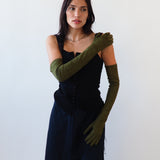 Moonlight Opera Gloves in Moss Suede Lambskin - CLYDE