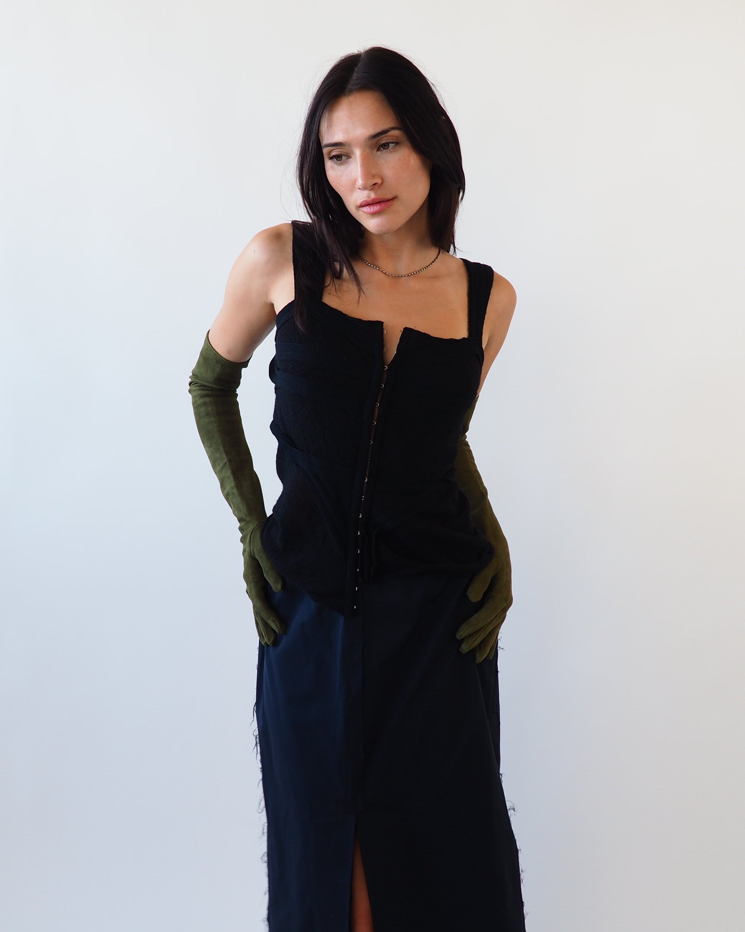 Moonlight Opera Gloves in Moss Suede Lambskin - CLYDE