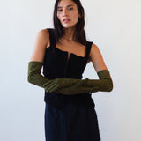 Moonlight Opera Gloves in Moss Suede Lambskin - CLYDE